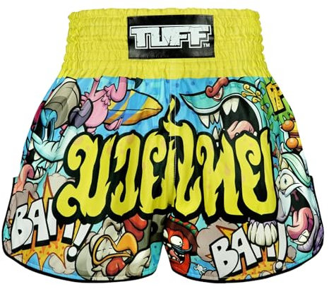 Tuff Sport Muay Thai Box-Shorts, Retro-Stil, klassisch, schmaler Schnitt, MMA, Kickboxen, Workout-Set, Kleidung, Training (TUF-RMS106-MTC, L)