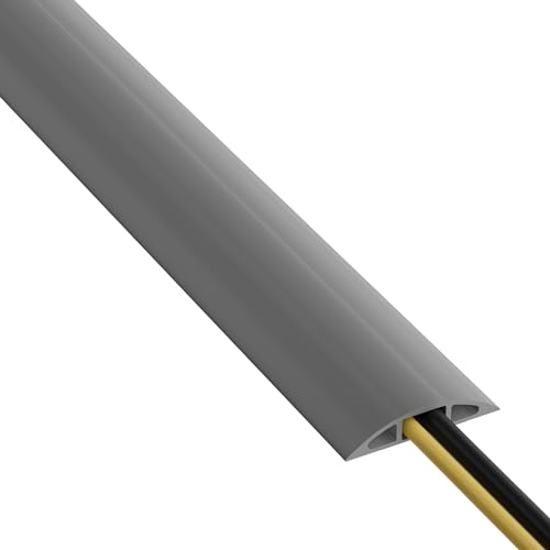 D-Line CC-2/4.5M Canaleta pasacables para suelo, Protector de cables, Cubre cables suelo - Cavidad para cables = 17mm (anch.) x 9mm (alt.) - 4,5-metro longitud - Gris