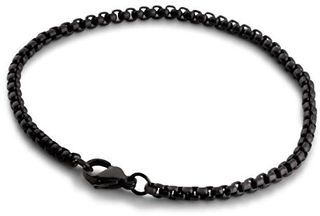 Akitsune Baca Kettenglieder-Armband | 3mm Durchmesser | Box Rolo Herren Damen Kette Edelstahl Karabiner Minimalist - Schwarz 17cm
