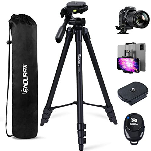 Endurax 60'' Camera Phone Tripod Stand Compatible with Canon Nikon DSLR with Universal Phone Adapter, Bubble Level and Carry Bag
