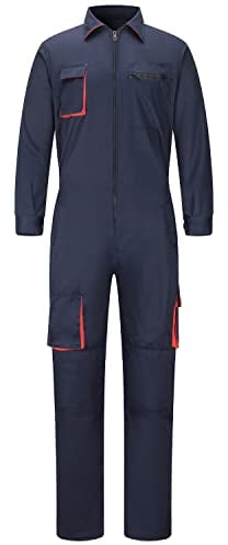 Yukirtiq Tuta da Lavoro Multitasche Uomo Intera Meccanico con Zip Doppio Elastica in Vita, Blu Navy, XL