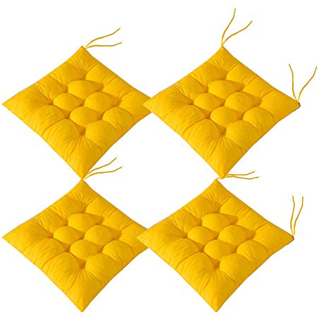 AIITLLYNA - Juego de 4 Almohadillas para Silla con Lazos para sillas y Comedor, para jardín, Patio, Cocina, Comedor, 40 x 40 cm, Color Amarillo
