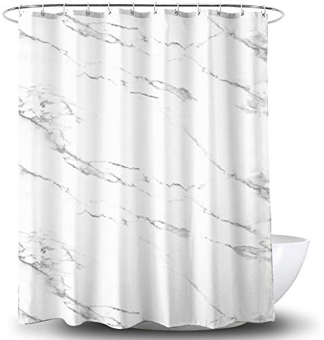 Alumuk Mamor Rideau de douche imprimé anti-moisissure imperméable lavable en tissu polyester antibactérien avec 12 anneaux de rideau de douche, 150 x 200 cm