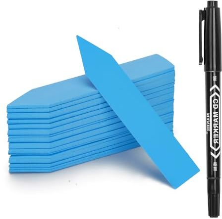 KINGLAKE 100Stk Pflanzschilder Blau Pflanzenstecker Kunststoff Gartenschilder Mit Marker Zum Beschriften Wetterfest Pflanzen Etiketten Für Draussen,10x2CM