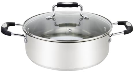 Millvado Stainless Steel Casserole Pot: Large Steel Dutch Oven - Boiling Pot for Soup, Spaghetti, Braising - 12.6 Quart Induction Cooking Pot - Urban Collection Low Round Mirrored Stainless Pots