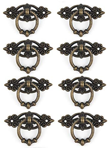 SagaSave Vintage Ziehgriff, Retro-Ring-Griff, Antik-Zink-Legierung, Ziehgriffe für Schrank, Schublade, Tor, Kleiderschrank, Schrank, 8 Stück, Grün Bronze