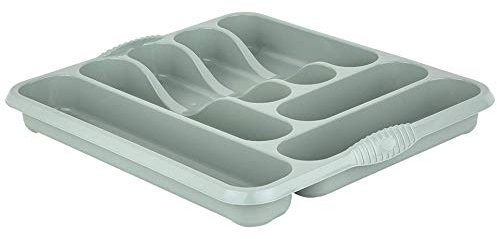 JMS we create smile Large Silver Sage Colour 7 Compartment Plastic Cutlery Holder Tray Drawer Organiser Rack