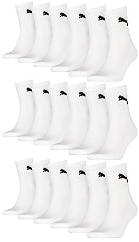 PUMA Unisex Sports Socks Tennis Socks Short Shaft Short Crew 231011001 18 Pairs Colour: White Quantity: 18 Pairs (6 Packs of 3), Size: 43-46, Item: -300 White