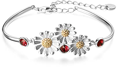 YAFEINI Gänseblümchen Armband 925 Sterling Silber Gänseblümchen Anhänger Schmuck für Frauen Mädchen Geschenk… (rot)