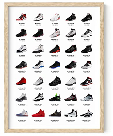 Haus and Hues Sneaker Poster für Guys – Michael Jordan Schuhe, Sneaker-Wandkunst, coole Poster für Jungs, Schlafzimmer, Dope Poster, coole Wandkunst, 30.5x40.6 cm (beigefarbener Rahmen)