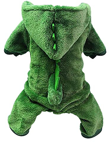 KUIH Grün Hundekostüm Dinosaurier Drucken Kapuzenpullover Körper Warmer Hundepullover Party Sweater Lustig Hundemantel Hundejacke