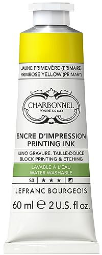 Lefranc Bourgeois 301490 Charbonnel, wasserabwaschbare Kupferdruckfarbe mit ausgezeichnete Lichtechtheit, Vegan, 100% Lösemittelfrei - 60ml Tube - Primelgelb (Primär)