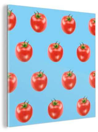 Glasbild Glasfoto Wandbild Bilder Deko 50x50 cm Tomate - Muster - Blau