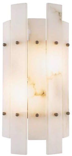 Casa Padrino Luxus Wandleuchte Alabaster/Antik Messing 19 x 10 x H. 40 cm - Wohnzimmer Wandlampe mit Alabaster Lampenschirm - Luxus Leuchten - Luxus Interior - Luxus Möbel