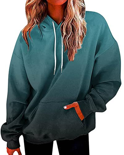 Hoodie Damen, Kapuzenpullover Damen Oversize Hoodie mit Kapuze Gradient Print Casual Langarm Sweatshirt Frauen Herbst Winter Lose Pullover Tops Pulli Kapuzenpulli Sweatjacke Oberteile Shirts