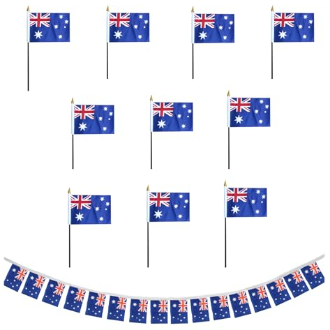 Sonia Originelli Fanset Fanartikel Fahnengirlande und 10 Minifahnen für die Hand oder den Tisch EM WM Fussball, Farbe: Australien