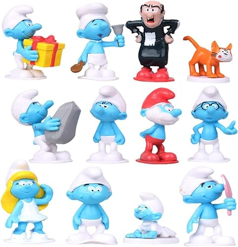Die Schlümpfe Figuren Set, 12 Pcs Cupcake Figures Tortendeko Cake Topper für Smurfs, Mini Figuren Set Cake Topper, Cake Decoration Figures, Karikatur Tortendekoration für Kindergeburtstagsfeiern