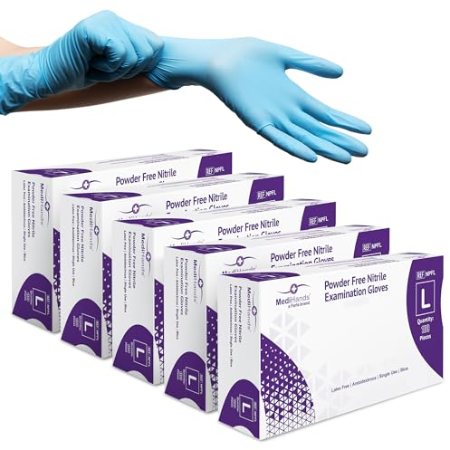 MediHands Nitrile Gloves Large, Blue Heavy Duty Disposable Gloves, Powder Free, Latex Free, and Protein Free, Medical, Food, Multi Use, Pack of 500