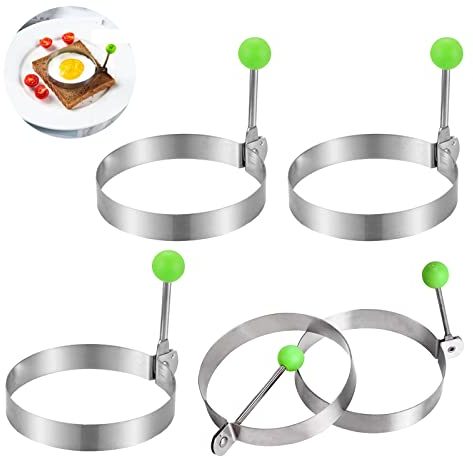 5 Pieces Egg Ring Non Stick, Stainless Steel The Diameter 3.9 in Round Egg Cooking Rings, Frying Pancake Mcmuffins Griddle