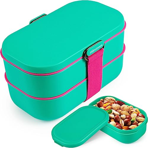 Insulated Stackable Bento Box for Adults with Reusable Chopsticks Japanese Lunch Box Microwavable & Leak Proof Lunch Containers for Men & Women Modern Cute Food Container with Compartments (Turquoise)