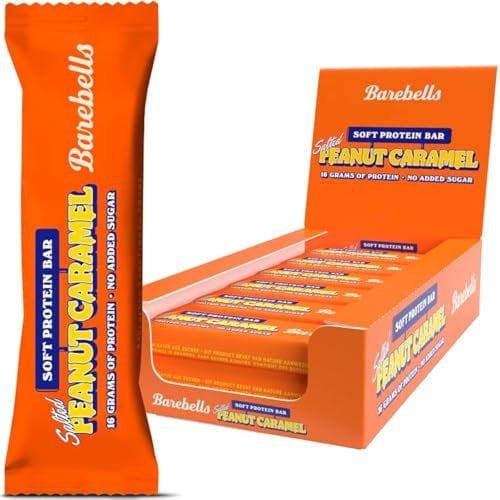 Barebells Soft Protein Bars | 16g protein Healthy Snacks, Protein Snacks for Breakfast, Sugar Free Chocolate, Low Carb – 12 x 55g (Peanut Caramel)