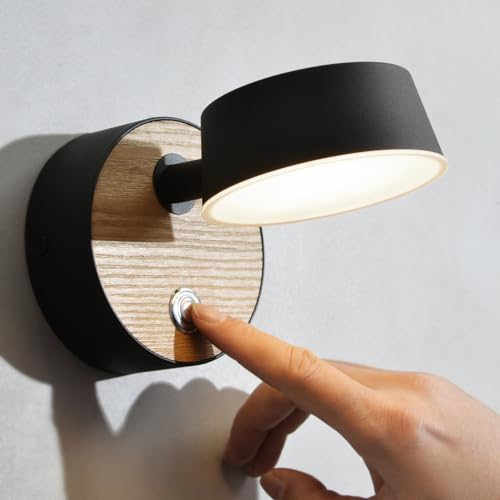 ouglres Applique Murale Avec Interrupteur Noir, Pivotant à 360°,5w Led Bois, Design Industriel, Lampe De Lecture Rétro Intérieure En Acier,Lampe Murale Design,Chambre à Coucher, Couloir, Salon,1pack