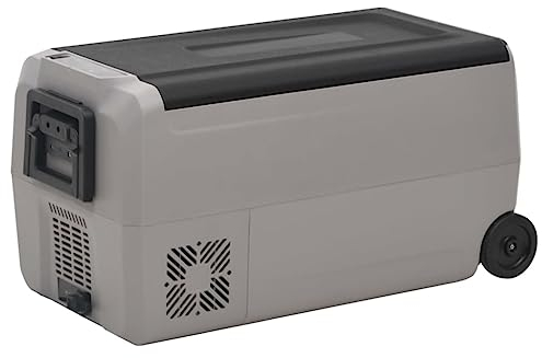 vidaXL Kühlbox mit Rollen Griff, Elektrische Kühlschrank mit Kompressor, Gefrierbox Thermobox für Auto Camping, Schwarz Grau, 50 Liter, PP PE