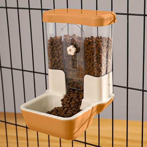 Distributeur Automatique de Nourriture pour Animaux 800ml Distributeur de Nourriture sans Alimentation Réglable pour Cage Clapier Clôture pour Petits Animaux Lapin Cobaye Chinchilla Oiseau (Orange)