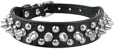 Hundehalsband mit Nieten, PU-Leder, Pitbull-Nieten, verstellbares Halsband (schwarz, 27–32 cm)