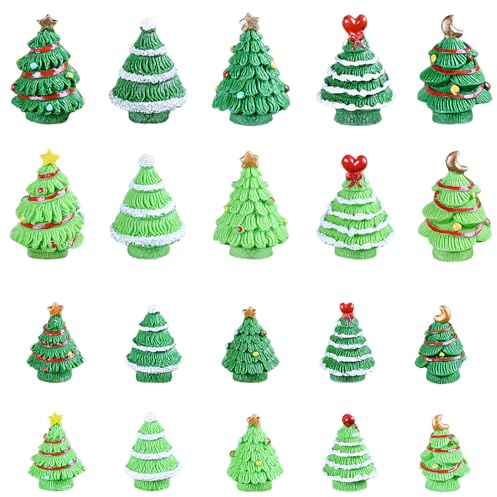 20PCS Künstlicher Weihnachtsbaum Harz Mini Weihnachtsbaum Deko Tisch Grün Weihnachtsbaum Geschmückt Weihnachtsfiguren Weihnachten Miniatur Ornamente Klein für Tischdeko Schneekugeln Garten Puppenhaus