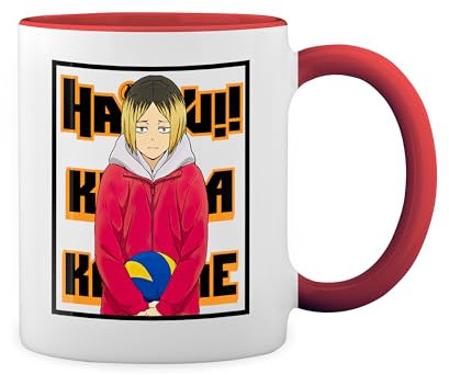 Haikyuu Kozume Karasuno Voleyball Anime Art Weiße Tasse Mug mit roten Felgen und Griff
