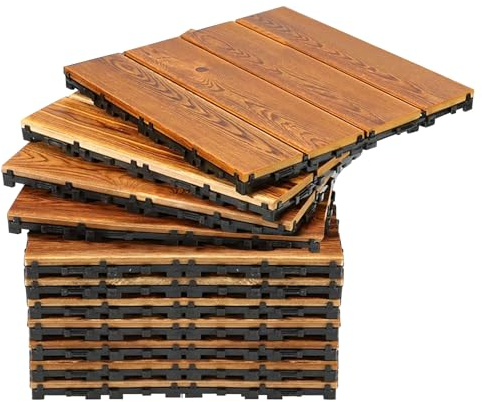 11 Stück 30 * 30cm Terrassenfliesen,Balkon,Dachterrasse, Terrassenfliesen Bodenbelag aus Kampferkiefer,Verdickter Bodenbelag für den Garten,Korrosionsbeständiges Karbonisiertes Holz,Holzmaserung