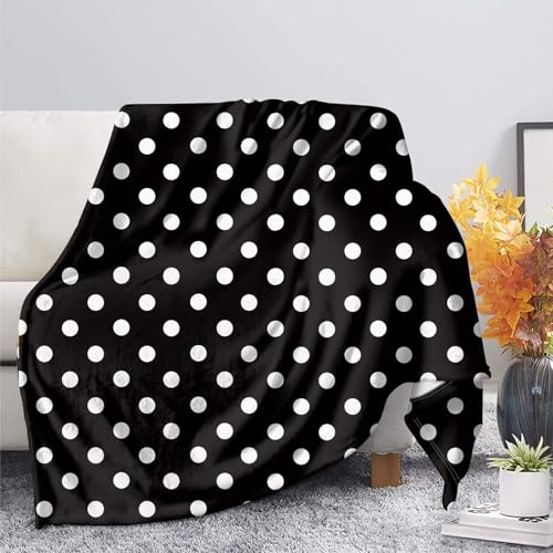 Kuscheldecke 130x150 Weiße Polka Dots, 3D Flanell Fleecedecke Schwarz Und Weiß Weiche und Warme Wohndecke, Decke als Sofadecke, Tagesdecke Wolldecke für Kinder Erwachsene F73