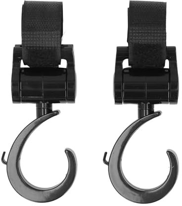 BABYZOCO Ganchos Carrito de Bebé, Ganchos Universales para Silla de Paseo, Colgadores Multiusos para Cochecito de Bebé, Ganchos Giratorios Silla de Bebé, Soporta hasta 10 Kg, PVC, Negro, 2 unidades