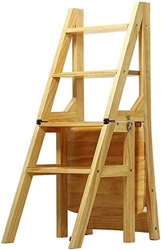 SZITW Échelle à 4 marches transformant escabeau Pliable Dossier Chaise escabeau Chaise d'escalier en Bois escabeau Tabouret Haut élargi (Bois)
