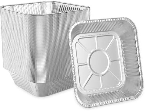 JMIATRY 60 pirofile usa e getta, 21 x 21 x 4,5 cm, in alluminio, ciotole antigoccia in alluminio per cucinare arrostire grigliate