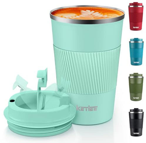 KETIEE Kaffeebecher to go,380ml Thermobecher Kaffee-to-go,Kaffeebecher Thermo,Doppelwandig Reisebecher Travel Mug,Vakuum Isolierbecher mit auslaufsicherem Deckel für Kaffee und Tee,Minzgrün