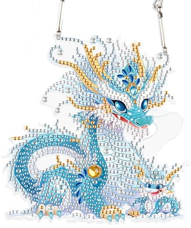 DCIDBEI DIY 5D Diamond Painting Anhänger mit Kette Drachen 15x15 cm | Diamant Malerei Mosaik Handwerk Geschenk Tür Fenster Diamond Painting Ornamente Pendant Plakette Haustürschild Wandschild