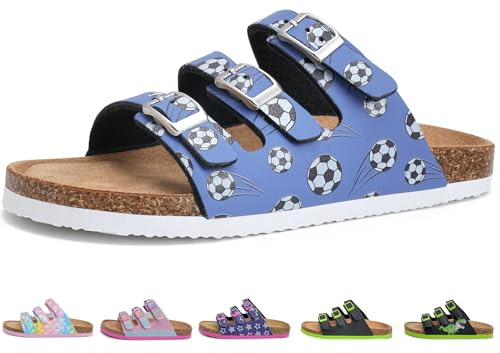 Torotto Pantoletten Kinder Mit Kork Hausschuhe Mädchen Jungen Schlappen Riemen Verstellbare Schnalle Rutschfeste Pantoffeln für Drinnen und Draußen