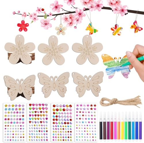 Lithyc 40 Teile Einhorn Kindergeburtstag – Schmetterlings- Und Blumenbasteln – Windspiel Bastelset Kinder – Kreatives Basteln – Basteln Kinder – Diy-Dekoration – Kinderparty