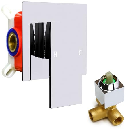 Square Shower Valve Single-Function Shower Handle Valve Wall Mount Brass Faucet Shower Rough-in Valve Bathroom Single Handle Trim Kit Chrome - GETSHOWERSET