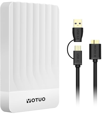 YOTUO Hard disk esterno da 500 GB, espansione hard disk portatile, USB 3.0 e USB-C per PC, Mac, desktop, laptop, smartphone, PS4, Xbox One, Xbox 360, ufficio e giochi, bianco