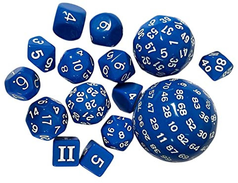 GETSTREE Würfelanzug, Spiele Würfel, 15-teiliges Würfelset D100 D60 D30 D24 D20 D16 D12 D10 D8 D7 D5 D4 Acryl Mehrseitige Würfel Würfelspiel Unterhaltung Brettspiel(Blue)