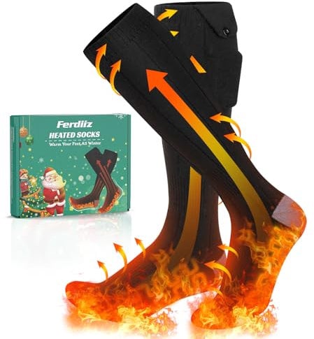 Chaussettes Chauffantes Ferdiiz 6000 mAh Batterie Rechargeables, Chaussette Chauffante Électrique, Chaussette Chauffante Femme Homme, Idéales pour Moto, Ski, Randonnée et Camping