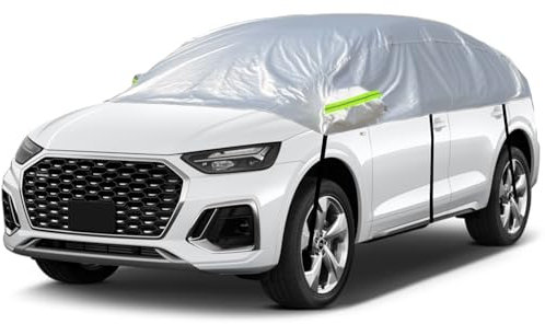 Halbgarage Autoabdeckung, Universal Halbe Autoabdeckung Allwetter Schutz mit Haken und Riemen, Wasserdicht Staubdicht Sonnenschutz Wetterfest für SUVs Größe M und Kombi