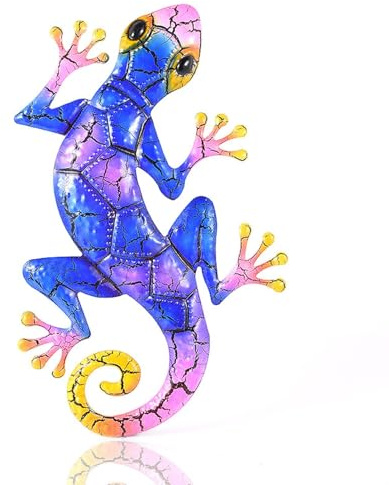YWHWLX Metal Gecko Wall Decor, 17 Inches Lizard Garden Ornaments Wall Art, Hanging Outdoor Garden Decorations, Wall Fence Sculpture for Outdoor Backyard Porch Home Patio Lawn Fence Decorations (Blue)