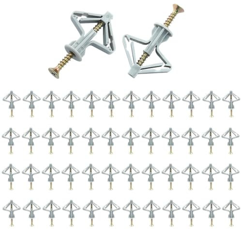 EIYVPRA 100 Piezas tacos pladur Tacos de Yeso y Tornillos Autoperforante(50 Tornillos + 50 Tacos para Placas de Yeso), Anclaje de Expansión, Tacos y Tornillos para Fijación Pared de Yeso