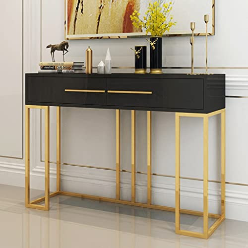 Snowflyk Console, Tables Consoles en marbre Blanc pour entrée, Table Console en métal doré avec 2 D (Blanc 80x30x80cm)