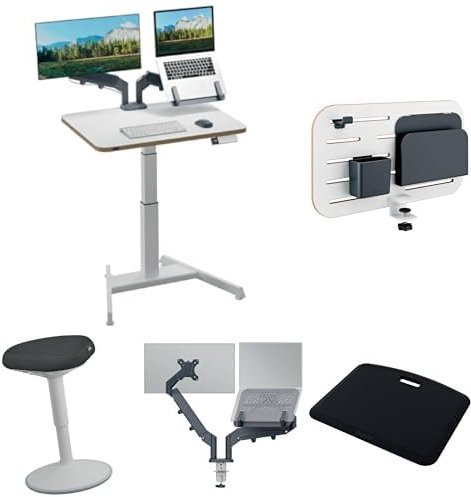 Leitz Ergo Compact Workstation Pro - Monitor & Laptop, Height-adjustable, electric sit/stand desk, standing desk in a set with 4 Ergo products, for office, desk sharing & home office