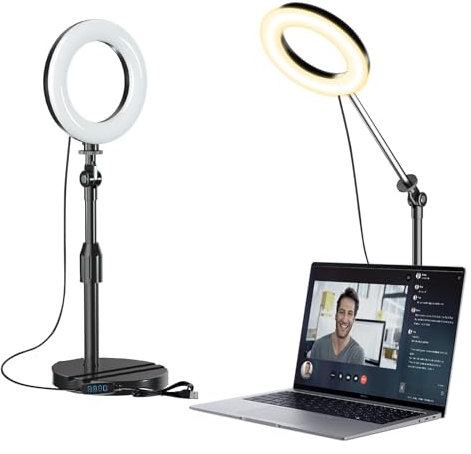 Portable Travel Ring Light for Laptop Zoom Video Conference, 5'' Bright Circle Light with Extendable Stand, Small Halo Lighting with Phone Holder for Video Recording Live Stream Facetime Photography